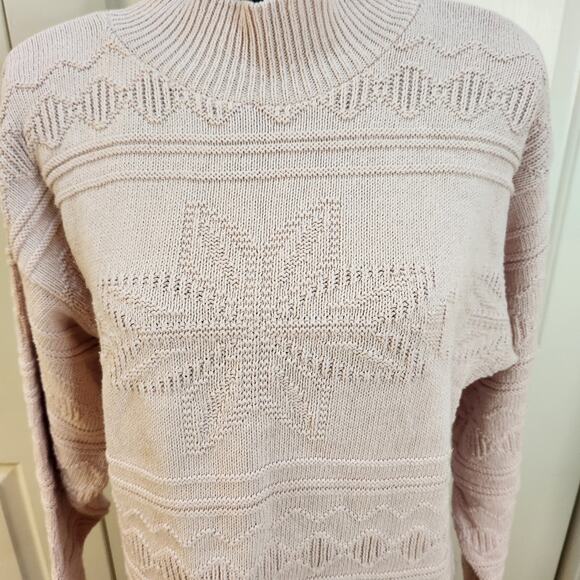 A Knitch Above by Spar Knitwear Women's Med Pink Knit Sweater Mock Neck Cotton - Picture 3 of 10